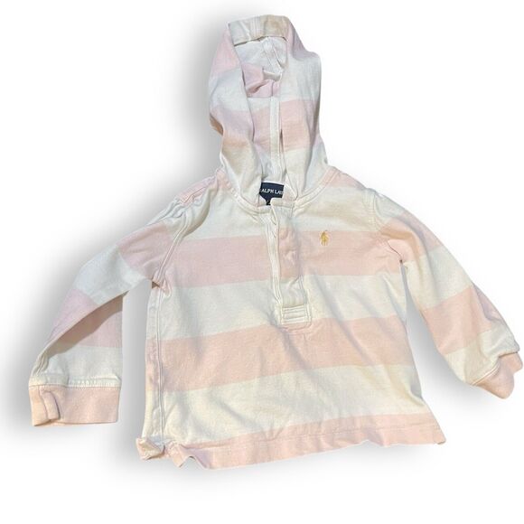 Ralph Lauren Hoodie Sweatshirt Baby Girls 18 Months Pink White Henley Casual - Picture 1 of 7